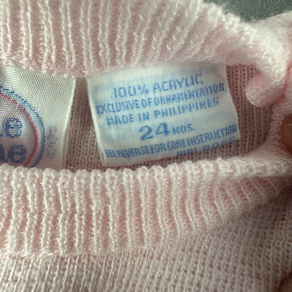 Vintage Mine Alone Pink Baby Sweater 24 Months Acrylic Made in Philippines - Picture 3 of 6